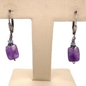 Estate Sterling Silver‎ & Amethyst Drop Dangle Pierced Hook Earrings! 50